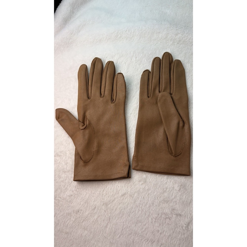 Vintage 1950s Van Raalte Tan Camel Stretch Wrist Length Dress Gloves Minimalist